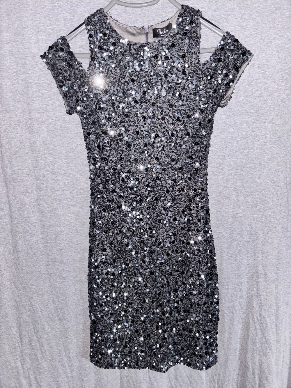 Parker Silver Sequin Cold-Shoulder Mini Dress